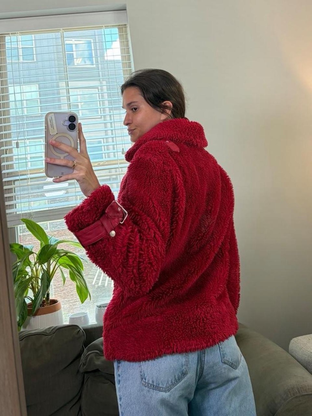 Avec les filles Faux Fur Moto Jacket in red - Picture 6 of 7